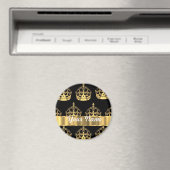 Gold Crown Pattern on Black Magnet (In Situ (Geschirrspüler))