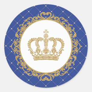 Gold Crown Royal Blue Baby Prince 1. Geburtstag Runder Aufkleber