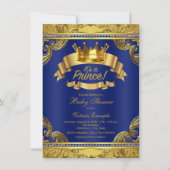 Gold Crown Royal Blue Extravagant Prince Baby Dusc Einladung (Vorderseite)