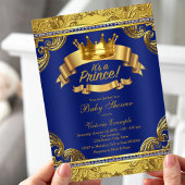 Gold Crown Royal Blue Extravagant Prince Baby Dusc Einladung