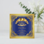Gold Crown Royal Blue Gold Prince Baby Dusche Einladung (Stehend Vorderseite)