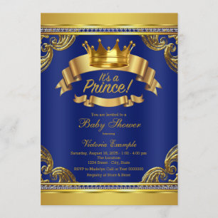 Gold Crown Royal Blue Prince Baby Dusche Einladung