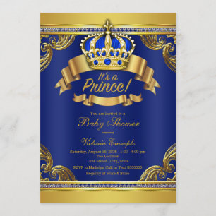 Gold Crown Royal Blue Prince Boy Baby Dusche Einladung