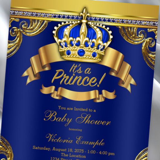 Gold Crown Royal Blue Prince Boy Baby Dusche Einladung