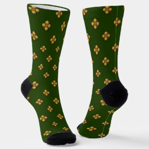 Gold Cruciferische Blume auf Hunter Green Socken