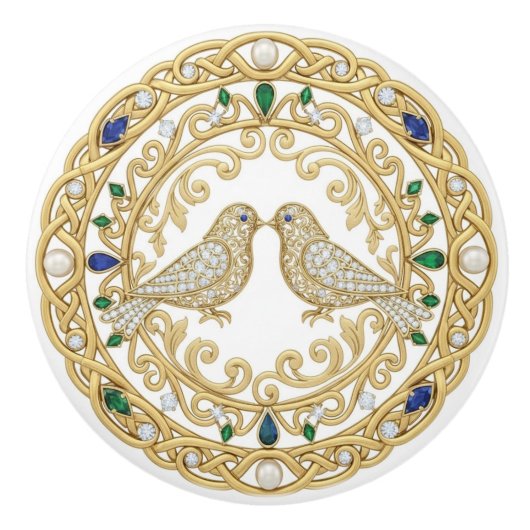 Gold Crystal Birds faux 2D graphic gemstones Keramikknauf (Vorderseite)