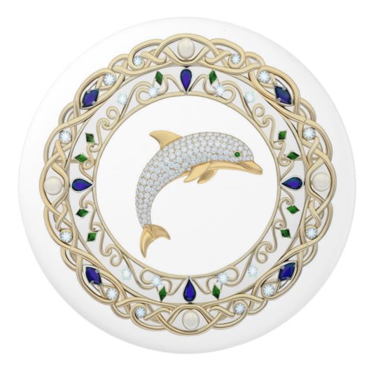 Gold Crystal Dolphin 2Dgraphic Ocean Sea Marine Keramikknauf (Vorderseite)