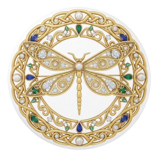Gold Crystal Dragonfly faux 2D graphic gemstones Keramikknauf (Vorderseite)