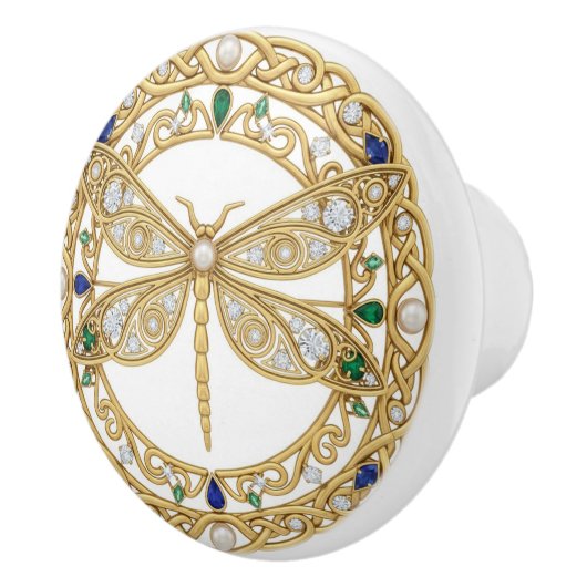 Gold Crystal Dragonfly faux 2D graphic gemstones Keramikknauf (Rechts)