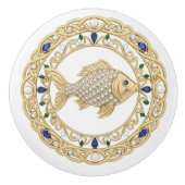 Gold Crystal Fish 2Dgraphic gemstone Sea Ocean Keramikknauf (Vorderseite)