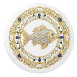 Gold Crystal Fish 2Dgraphic gemstone Sea Ocean Keramikknauf