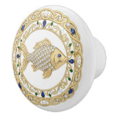 Gold Crystal Fish 2Dgraphic gemstone Sea Ocean Keramikknauf (Rechts)
