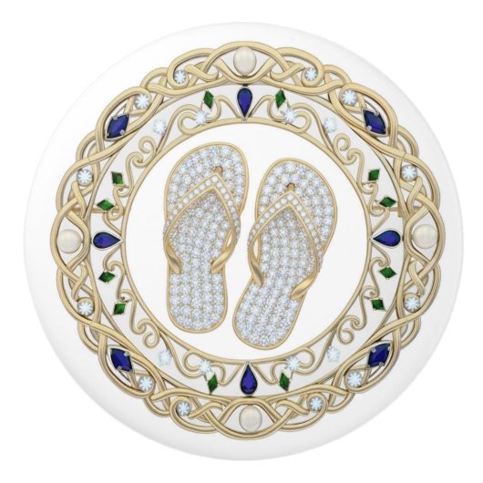 Gold Crystal Flip Flops 2Dgraphic Flipflop shoes Keramikknauf (Vorderseite)
