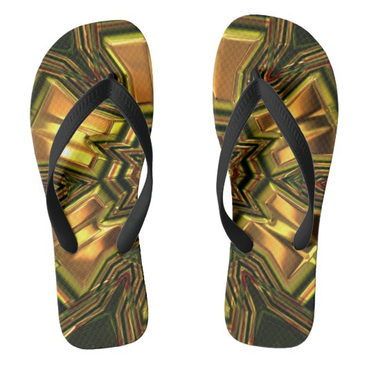 Gold Crystal Fraktal Flip Flops Badesandalen (Fußbett)