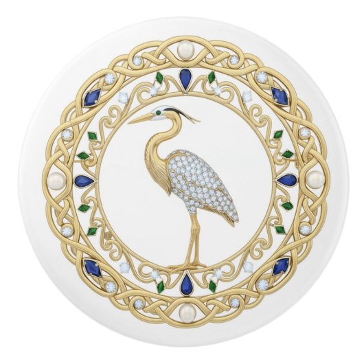 Gold Crystal Heron Sea Bird 2Dgraphic gemstone Keramikknauf (Vorderseite)