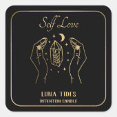 Gold Crystal Moon Self Liebe Intention Candle Labe Quadratischer Aufkleber (Vorderseite)