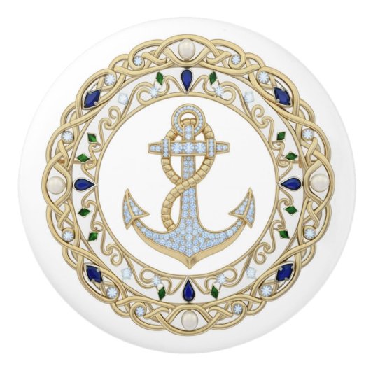 Gold Crystal Nautical Anchor Diamond 2DGraphic Keramikknauf (Vorderseite)