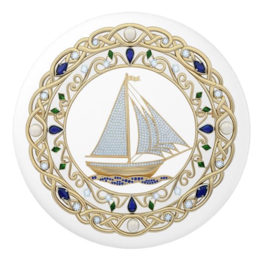Gold Crystal Nautical Sail Boat Sailing 2DGraphic Keramikknauf (Vorderseite)