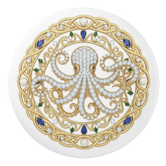 Gold Crystal Ocean Sea Octopus 2D graphic gemstone Keramikknauf (Vorderseite)