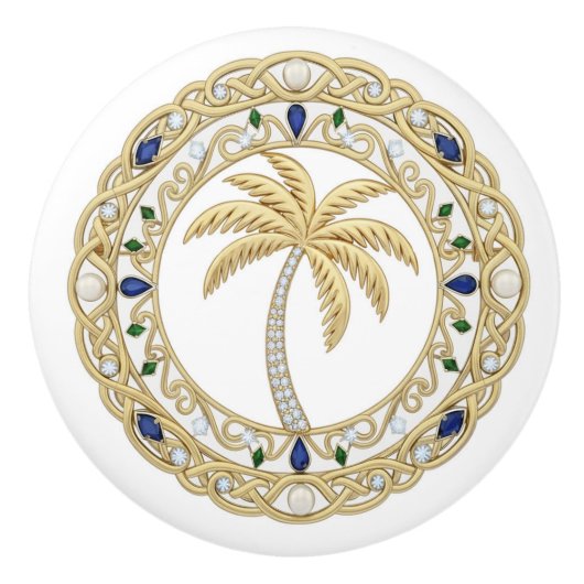Gold Crystal Palm Tree 2Dgraphic Ocean Beach House Keramikknauf (Vorderseite)