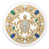 Gold Crystal Sea Turtle 2Dgraphic gemstone Ocean Keramikknauf (Vorderseite)