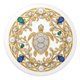 Gold Crystal Sea Turtle 2Dgraphic gemstone Ocean Keramikknauf