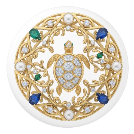 Gold Crystal Sea Turtle 2Dgraphic gemstone Ocean Keramikknauf (Vorderseite)