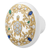 Gold Crystal Sea Turtle 2Dgraphic gemstone Ocean Keramikknauf (Rechts)