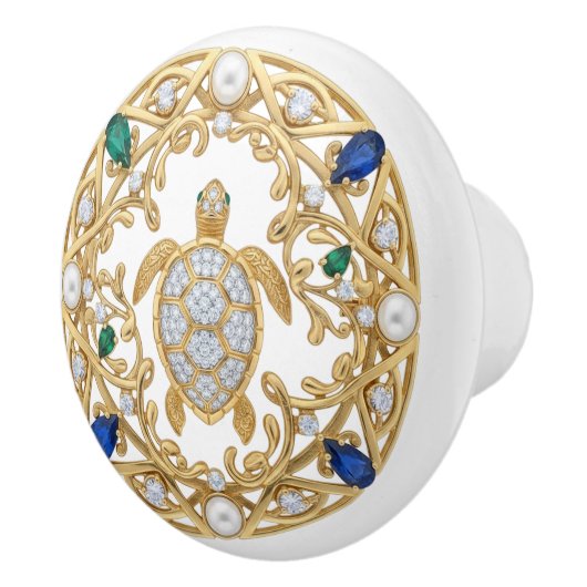 Gold Crystal Sea Turtle 2Dgraphic gemstone Ocean Keramikknauf (Rechts)