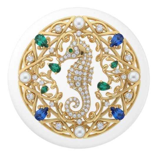 Gold Crystal Seahorse 2Dgraphic gemstone Sea Horse Keramikknauf (Vorderseite)