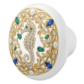 Gold Crystal Seahorse 2Dgraphic gemstone Sea Horse Keramikknauf (Rechts)