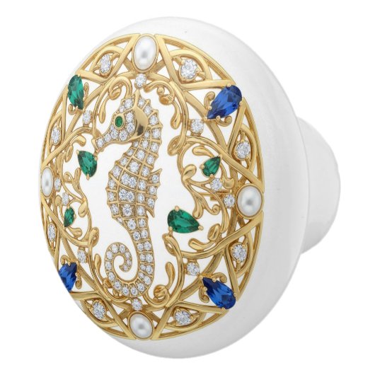 Gold Crystal Seahorse 2Dgraphic gemstone Sea Horse Keramikknauf (Rechts)
