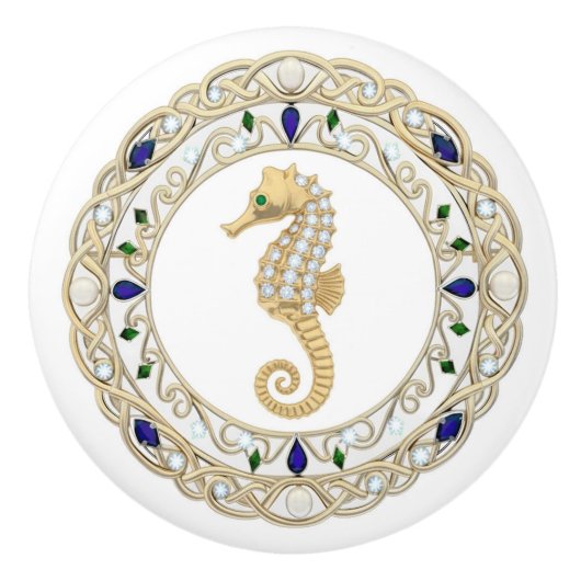 Gold Crystal Seahorse 2Dgraphic Ocean Sea Horse Keramikknauf (Vorderseite)