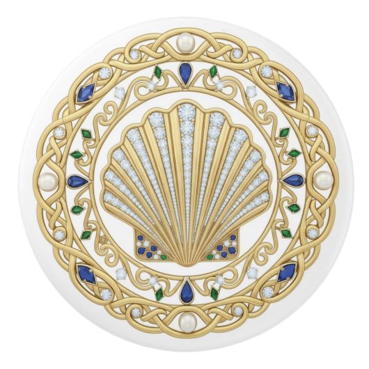 Gold Crystal Seashell Shell 2D graphic gemstones Keramikknauf (Vorderseite)