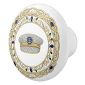 Gold Crystal Ship Captain's Hat 2Dgraphic Nautical Keramikknauf (Rechts)