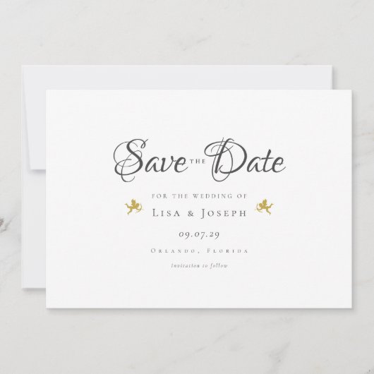 Gold Cupids Elegantes Skript Save The Date (Vorderseite)
