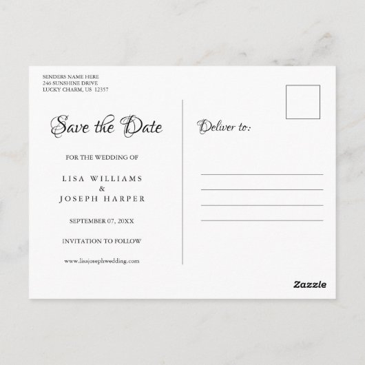 Gold Cupids Elegantes Skript Save the Date Postkarte (Rückseite)