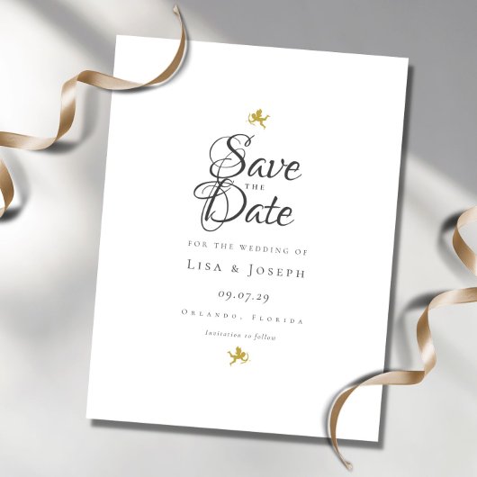 Gold Cupids Elegantes Skript Save the Date Postkarte