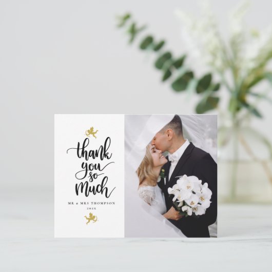 Gold Cupids Wedding Foto Danke Postcard Postkarte (Stehend Vorderseite)