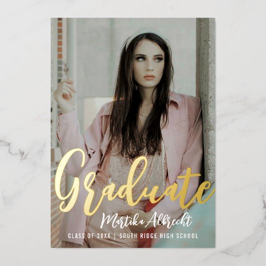 Gold Curry Overlay | Foto Graduation Party Folieneinladung (Vorderseite)