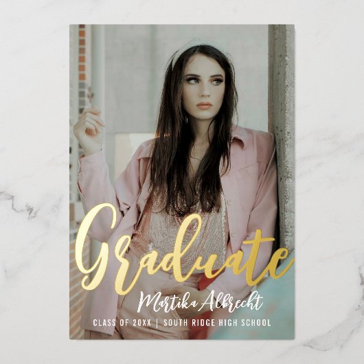 Gold Curry Overlay | Foto Graduation Party Folieneinladung (Vorderseite)