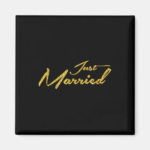 Gold Cursive Just Married Wedding Gift Bride Groom Magnet