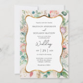 Gold Curvy Eucalyptus Pampas Grass Protea Wedding Einladung (Vorderseite)