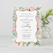 Gold Curvy Eucalyptus Pampas Grass Protea Wedding Einladung (Stehend Vorderseite)