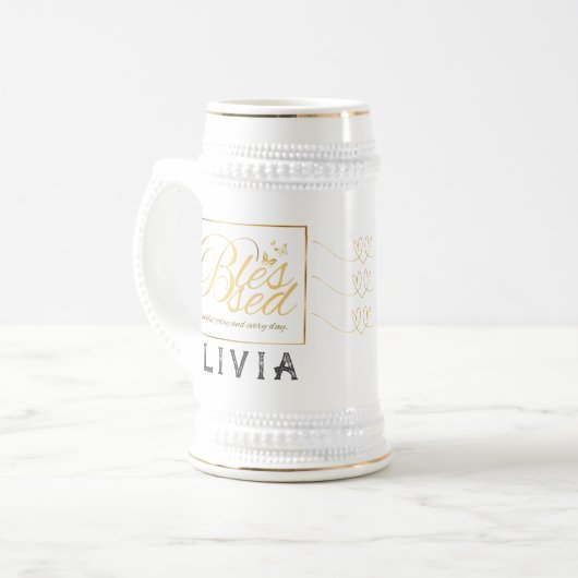 Gold Custom Calligraphy Name Erntedank Gift Bierglas (Vorderseite Links)