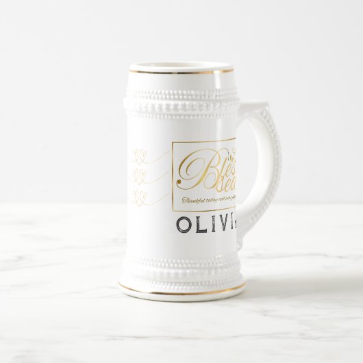 Gold Custom Calligraphy Name Erntedank Gift Bierglas (VorderseiteRechts)