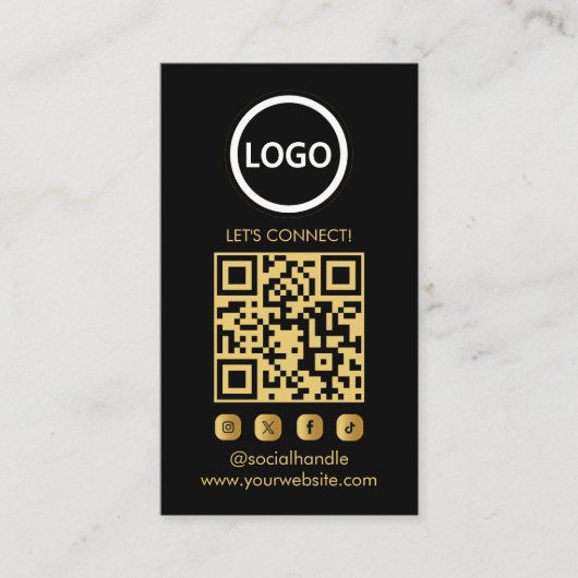 Gold Custom Cards Modern, Social Media QR Visitenkarte (Vorderseite)