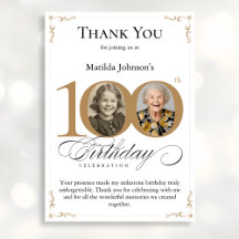 Gold Custom Foto 100. Geburtstag Danke Karte