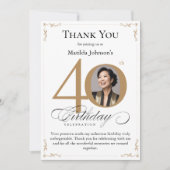 Gold Custom Foto 40. Geburtstag Danke Karte (Vorderseite)