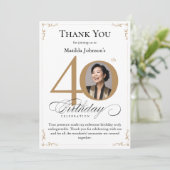 Gold Custom Foto 40. Geburtstag Danke Karte (Stehend Vorderseite)